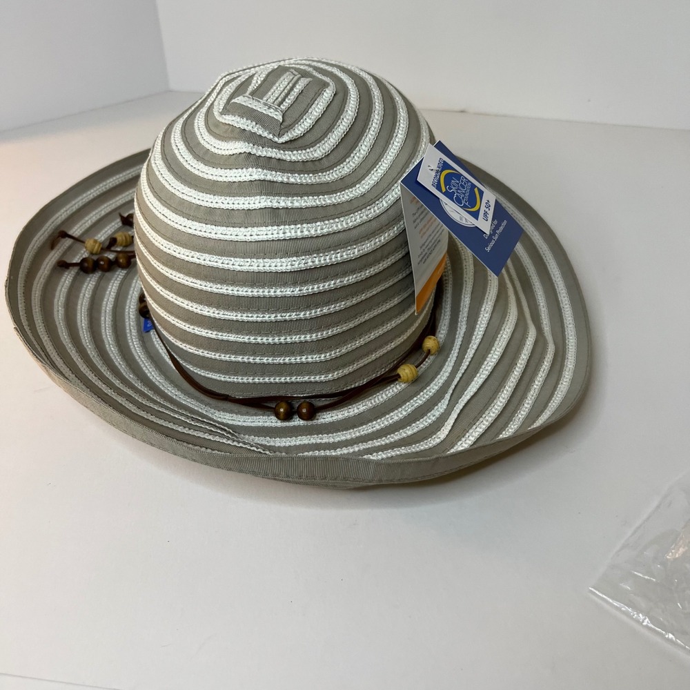 Wallaroo Hat Company Breton Hat Taupe NWT OS UPF 50+ Beaded Tie Detail Fix Bead - Picture 2 of 11
